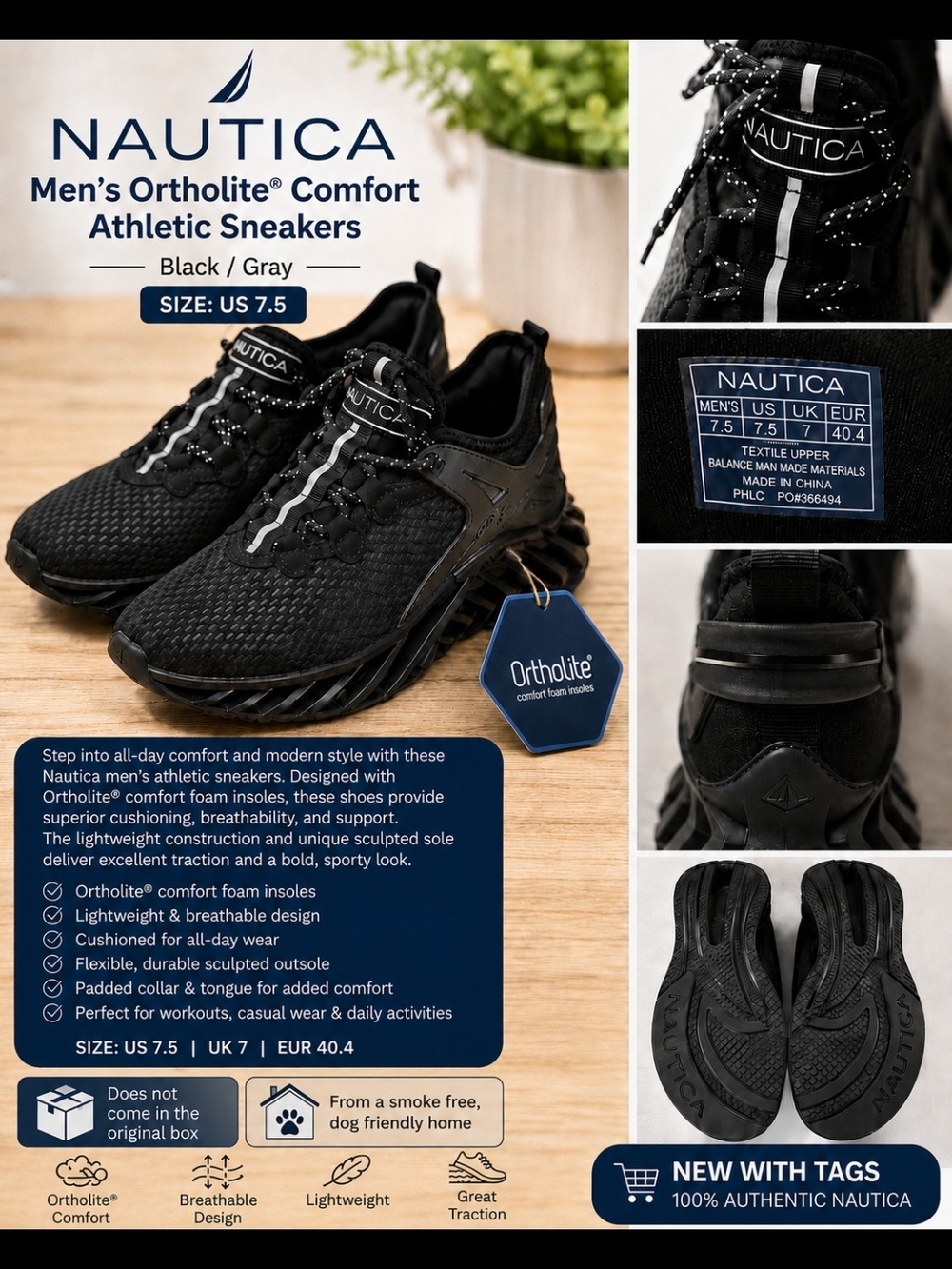 Nautica Men's Black Athletic Sneakers with Gray Accents